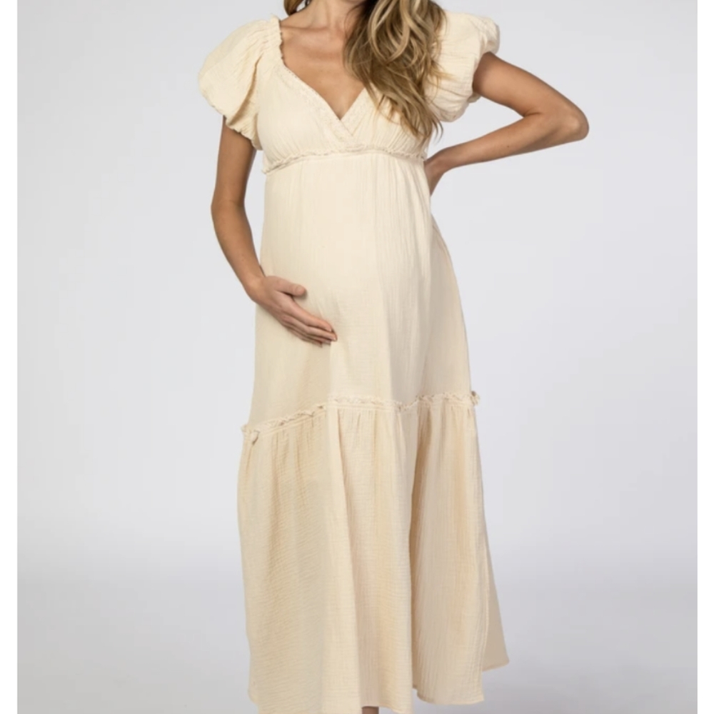 Pink Blush Maternity Cream Maxi Dress